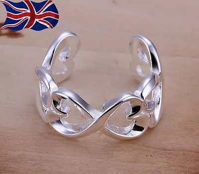 925 Sterling Silver Plated Heart Ring Adjustable Thumb Finger Gift Love UK • £3.69