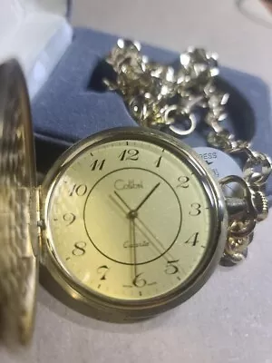 Swiss-Made Colibri Quartz Pocket Watch Gold Tone New In Box  - Includes A Chain • $25