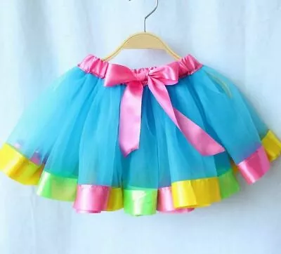 Girls Dress Up Dance Ruffle Layered Ballet Tulle Rainbow Tutu Skirt 1-9 Years Uk • £6.91