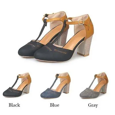 Retro Women T-strap High Heels Mary Jane Shoes Ankle Buckle Pumps Casual Sandals • $35.99