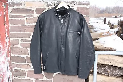 $650 • Buy LONG Schott Perfecto 141 Cafe Racer Black Naked Leather Motorcycle 46 W Liner