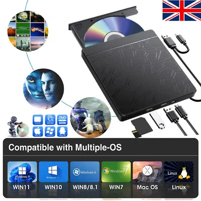 £21.99 • Buy External Drive USB Type-C Slim Burner CD RW DVD ROM Reader Writer For Mac Window