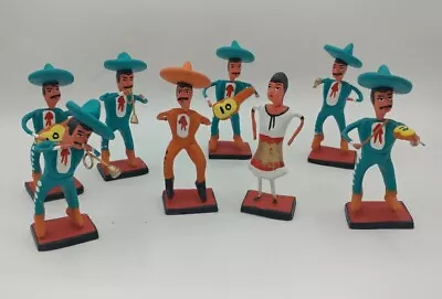 Vtg Mariachi Band Dancing Couple Folk Art Mexican 8 Piece Hand Crafted Clay • $80.33