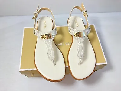 NEW!! Michael Kors Women's Vanilla MK Sig SM Plate Thong Sandals Choose Size • $72.89