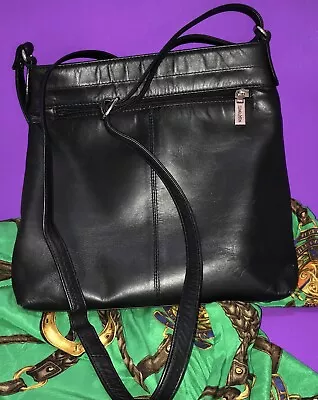 Visconti Black Leather Cross Body Shoulder Bag Slim EUC Max Drop 30” Adjustable • $39.99