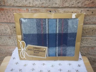 Vintage St.michaels Boxed 100% Lambswool Gents Blue Checked Scarf • £13