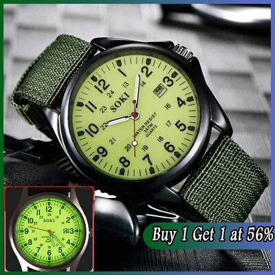 UK Military Army Mens Date Canvas Strap Analog Quartz Sport Wrist Watch Gift • £4.44