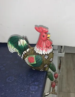 Vintage Shelf Sitter Figurine Resin Rooster Hand Carved Wooden Like 9”x6” Rare • £9.99