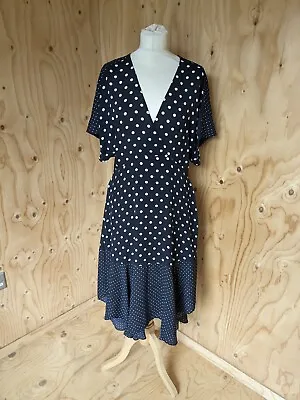 WHISTLES Enise Multi Spot Print Midi Dress UK 12 Black White Polka Dot • £5