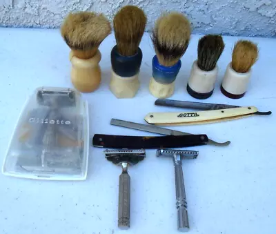 10 Vintage Shaving Items Mini Collection 5 Razors & 5 Shaving Brushes...1 LOT • $15.95