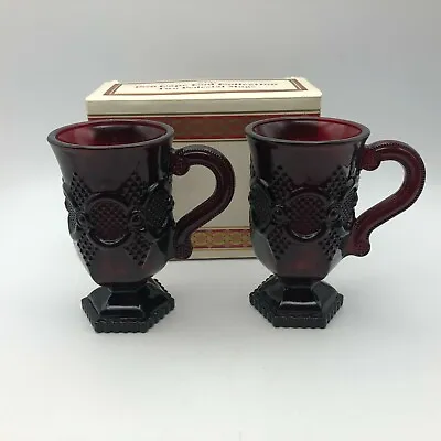 Cape Cod Pedestal Mugs Ruby Red Avon Set Of 2 W/Box NOS 1982 Vintage So Pretty • $12.26
