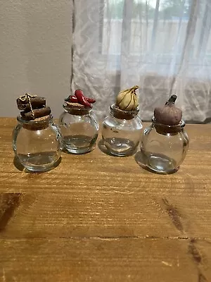 Glass Spice Jars Cork Lids Ceramic Food Knobs Small 4 Oz Set Of 4 • $19.99