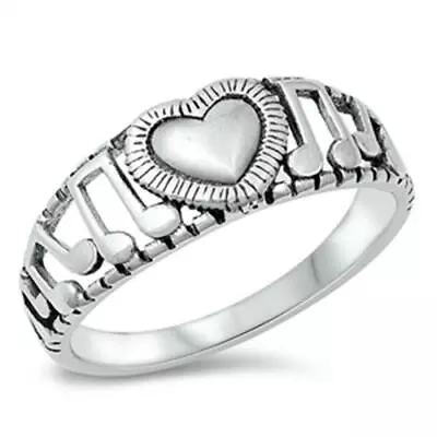 .925 Sterling Silver Music Note Heart Fashion Ring Size 5 7 8 9 10 NEW • $14.84