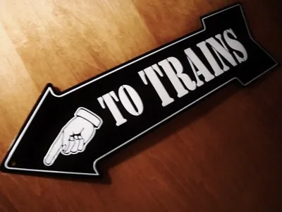 TO TRAINS Arrow Sign Finger Pointing Left Model Railroad Track Black Decor Sign • $14.95