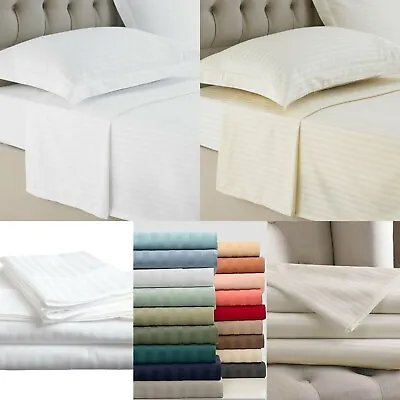 Sateen Stripe 250tc Hotel Quality  Flat Sheets 100% Egyptian Cotton All Sizes • £20.50