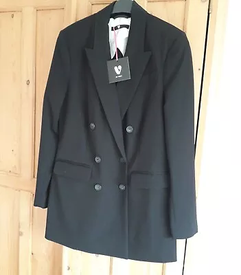 Ladies Longline Black Blazer Part Lined Smart Jacket Size 14 By Very  • £24.99