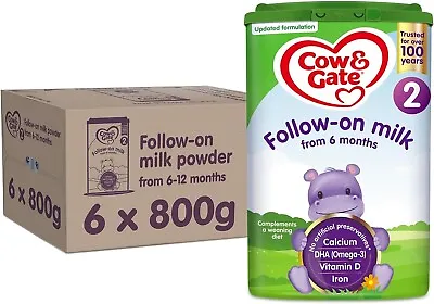 Cow & Gate 2 Follow On Baby Milk Powder Formula 6-12 Months 800g (Pack Of 6) • £59.82