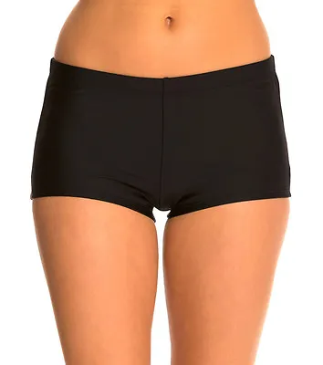 £8.26 • Buy Ladies Plain Black Swim Shorts Bikini Swimwear Boy Style Shorts UK Size 12-22