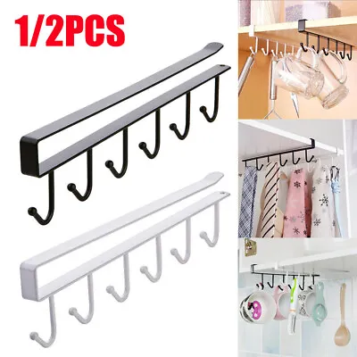 2pcs 6 Hooks Metal Under Shelf Hook Kitchen Cupboard Cabinet Mug Cup Rack Holder • $4.58