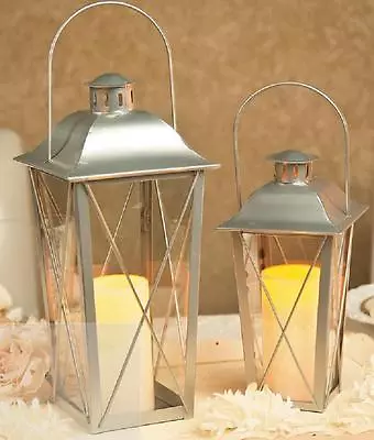 Silver Metal & Glass LED Candle Lanterns Hanging & Tabletop Decor (Set Of 2) • $62.99