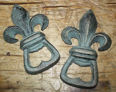 2 Cast Iron Fleur De Lis Bottle Openers Rustic GREEN Beer Soda Opener Boy Scout • $6.99