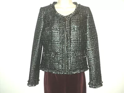 Vertigo Paris Blazer Size S Black & Silver Metallic Eyelash Fringe Trim Zipped • $22.72