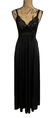 Vintage OLGA Negligee Nightgown 9291 Black Bodylace Long Nylon Gown Size Medium • $89.99