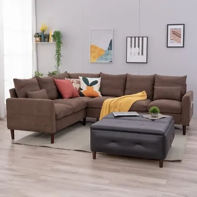 6 Seats Sectional Sofa Set Modern Linen Fabric  L-Shaped Couch NEW • $529.99