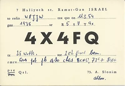 Old Vintage 4x4fq Ramat-gan Israel Amateur Radio Qsl Card • $29.99