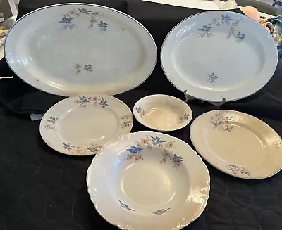 Vintage Bluebird With Forget-me-not  Patterned Dishes. Thompson/Laughlin/Harker • $85