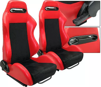 New 1 Pair Red Leather & Black Suede Racing Seats All Ford *** • $296.99