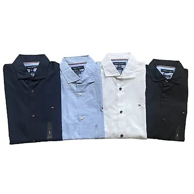 NWT Tommy Hilfiger Men's Slim Fit Solid Stretch Cotton Poplin Long Sleeve Shirt • $39.98
