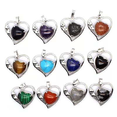 Chakra Love Heart Crystal Stone Quartz Pendant For Necklace Jewelry Healing Gift • $2.39