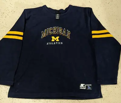 Vintage STARTER Michigan Wolverines Maize & Blue Sweatshirt Football NCAA 90's • $24.99