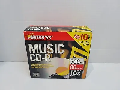 10-Pack Memorex Recordable Music CD-R Slim Jewel Cases 700MB 80 Min Sealed New • $25