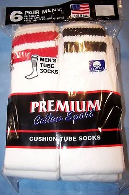 6pr Men's OLD SCHOOL TUBE Sports Socks Long OTC W/ STRIPES!! 10-13 • $16.99