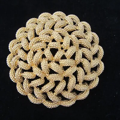 Vintage Monet Braided Round Medallion Brooch Pin Textured Gold Tone Metal • $16.99