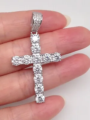 Mens 925 Sterling Silver 2.00Ct Round Cut Simulated Cz Diamond Cross Pendant • $84.99