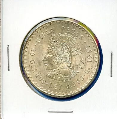 1947 Mexico 5 Peso Cuauhtémoc Silver Coin #52 BU 1947 Brilliant Uncirculated  • $62.95