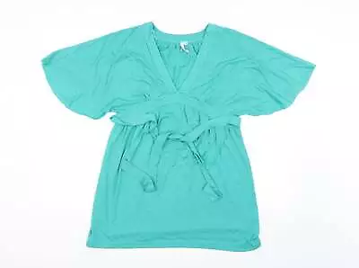 Miss Fiori Womens Green Viscose Basic Blouse Size 10 V-Neck - Tie Waist • £3
