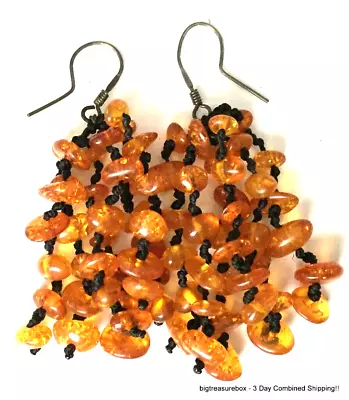 WOW Vintage Earrings 925 STERLING SILVER Pierced Dangle Baltic AMBER Jewelry Lot • $0.99