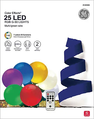 NEW! GE Color Effects 25 RGB G-50 Lights 24 Feet - Remote Control - FREE SHIP! • $40