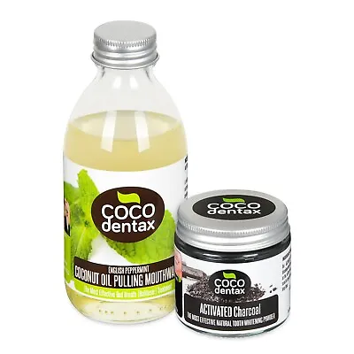 Natural Tooth Whitening Kit Activated Charcoal Coconut Oil Pulling Mouthwash • £15.49
