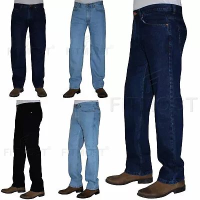 Mens Straight Leg Basic Heavy Work Jeans Denim Pants Waist Sizes 30 - 50 Inch • £16.95