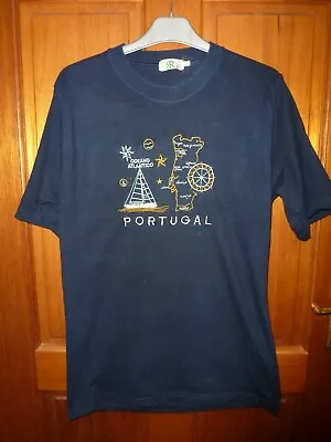 Navy Blue T-Shirt Size L Embroidered Portugal Map & Boat Excellent Condition • £8.55