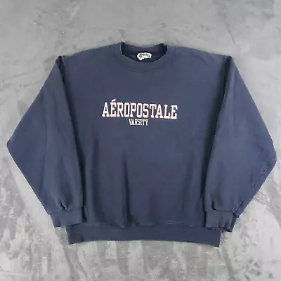 Vintage 90s Aeropostale Sweatshirt Crewneck Size Medium M Blue Sweater Thrashed • $13