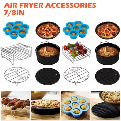 Air Fryer Accessories Set Of 6 Pizza Pan Cake Pan Skewers Rack Cooking Rack ⚢ • $37.29