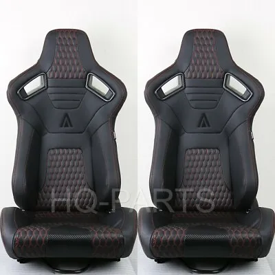 2 X Tanaka Premium Black Carbon Pvc Leather Racing Seats + Red Stitch Fits Vw • $347.81