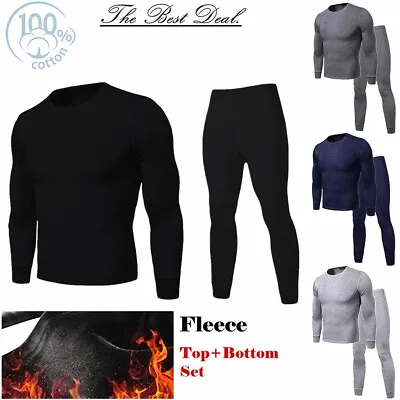 Men 100% Cotton Thermal Fleece Lined Long Johns Warm Underwear Top+Pants 2PC Set • $13.99