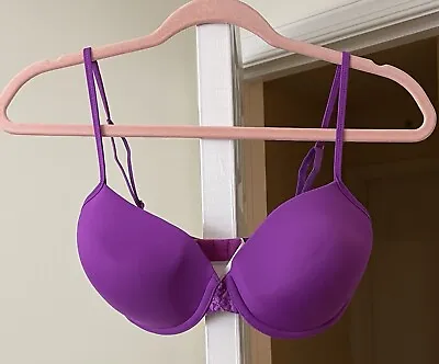 Vintage 90's Vassarette Bra Purple Push Up Lace Pin Up Molded Cups Women's 38C • $12.74